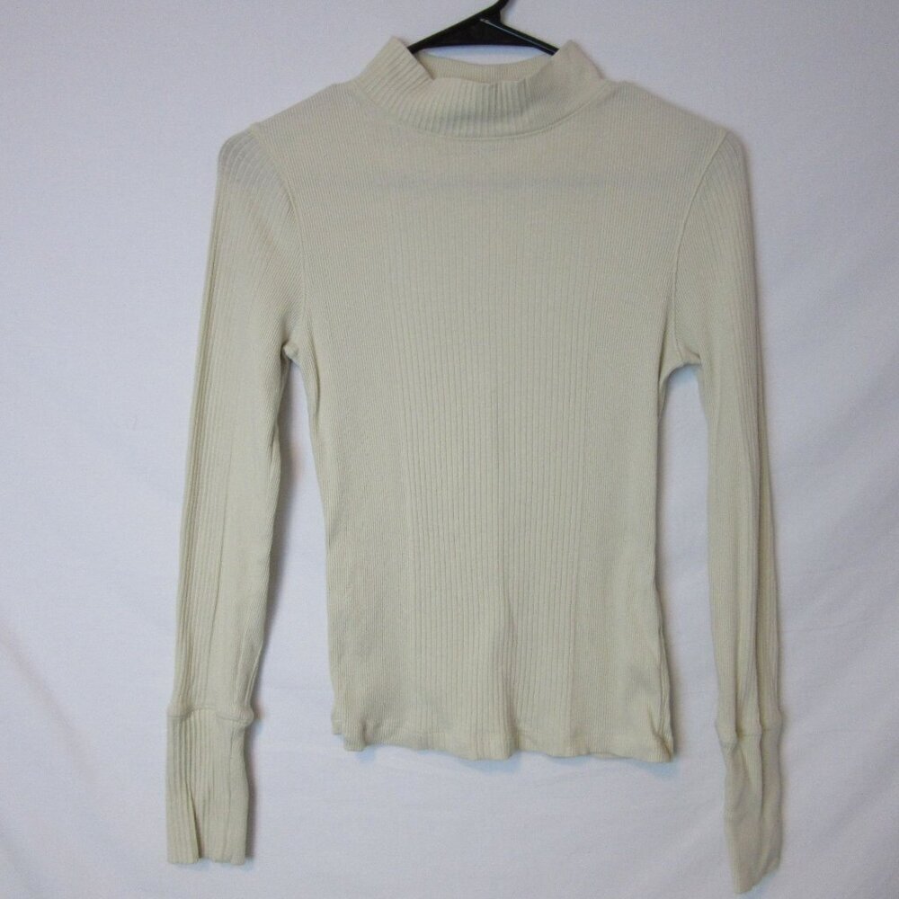 Free People Shirt Ribbed Mock Neck Long Sleeve The Rickie Top Cream Small